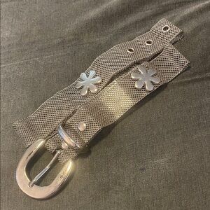 Silver Mesh Flower Accent Belt
